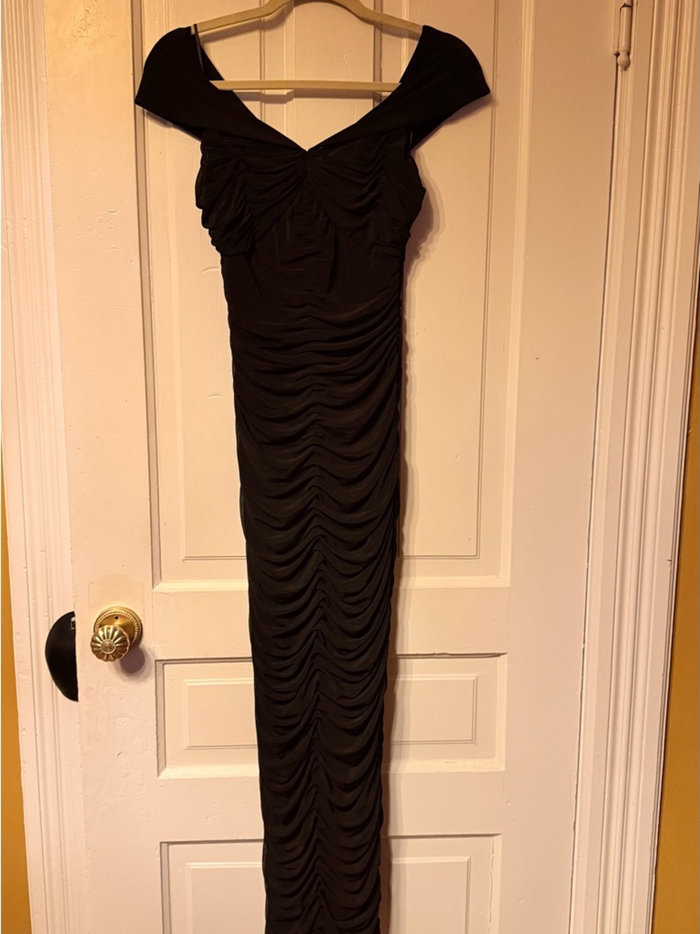Reformation Ariadne Black Off The Shoulder Ruched Maxi Dress - Picture 3 of 9